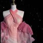 Rosa Wunderschöne Retro Mode Elegante Blumen Meerjungfrau Hosenträger Lange Meerjungfrau Tüll Bodenlangen Abendkleid Ballkleid nv3829