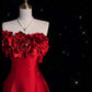 Robe de soirée longue rouge en satin, coupe trapèze, sans bretelles, nv4234