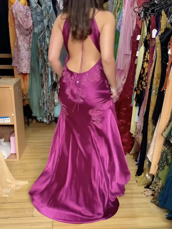 Robe de soirée longue style sirène, vert sauge/rose, vintage, col en V, bretelles spaghetti, dos nu, robe de bal formelle, nv3599