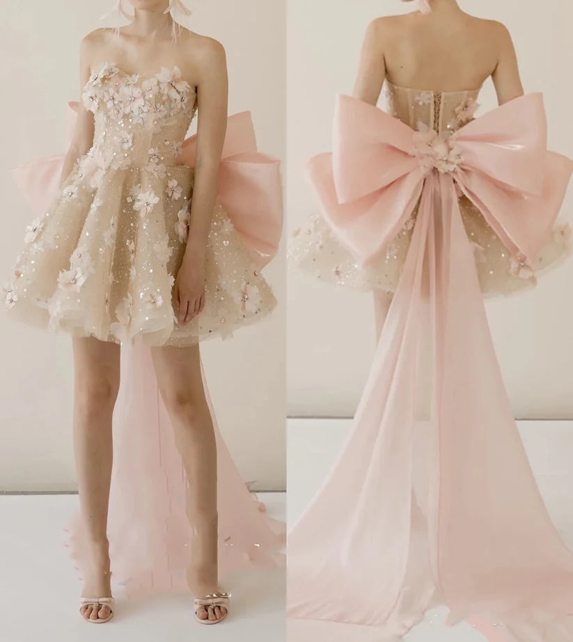 Robe de soirée courte en tulle rose, douce et délicate, ornée de perles et de paillettes scintillantes, robe de bal, robe de soirée, robe d'anniversaire, nv2797