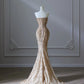 Gold Hübsches Meerjungfrau-Kleid, schulterfrei, langes, mit Perlen besetztes Ballkleid mit Pailletten, formelles Abendkleid, NV4112