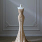 Robe de soirée longue en tulle perlé, magnifique et brillante, style sirène, épaules dénudées, paillettes, robe de bal, robe de bal nv3854