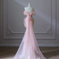 Robe de soirée sirène longue rose, magnifique, brillante, élégante, à la mode, épaules dénudées, paillettes, slim, robe de bal, nv3792