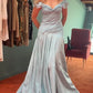 Robe de soirée sirène élégante en satin bleu ciel clair à épaules dénudées, robe de bal nv4152