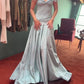 Robe de soirée sirène élégante en satin bleu ciel clair à épaules dénudées, robe de bal nv4152