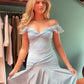 Robe de soirée sirène élégante en satin bleu ciel clair à épaules dénudées, robe de bal nv4152