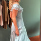 Robe de soirée sirène élégante en satin bleu ciel clair à épaules dénudées, robe de bal nv4152