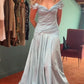 Robe de soirée sirène élégante en satin bleu ciel clair à épaules dénudées, robe de bal nv4152