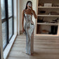 Silber Mode Pailletten Sexy Bodycon Neckholder Ballkleid Meerjungfrau Abendkleid nv1799