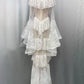 Gothic Dark Style Vintage Luxury Fairy Style High-Neck Bell-Sleeve Gown | Black/White Lace Sheer Multi-Layer Ruffled Maxi Dress for Wedding Retro Theme Party Luxury Dinner NV6284