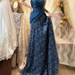 Saphirblau exquisite Perlen plissiert elegante und charmante Retro-Mode floral lange Taft Spitze Ballkleid Abendkleid nv4316