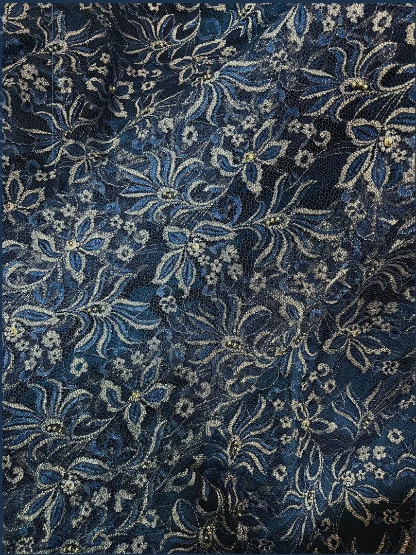 Saphirblau exquisite Perlen plissiert elegante und charmante Retro-Mode floral lange Taft Spitze Ballkleid Abendkleid nv4316