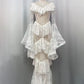 Gothic Dark Style Vintage Luxury Fairy Style High-Neck Bell-Sleeve Gown | Black/White Lace Sheer Multi-Layer Ruffled Maxi Dress for Wedding Retro Theme Party Luxury Dinner NV6284