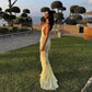 Yellow Fashion Elegant V-neck Mermaid Tulle Sequin Long Ball Gown Evening Gown Party Dress nv2441