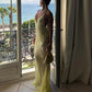 Yellow Fashion Elegant V-neck Mermaid Tulle Sequin Long Ball Gown Evening Gown Party Dress nv2441