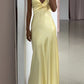 Yellow Fashion Elegant Satin Backless Long Spaghetti Straps Evening Gown Prom Dress nv1667