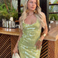 Robe de soirée élégante à bretelles, longue, à paillettes, verte, à la mode, robe de bal, de cocktail, d'anniversaire, robe de bal, nv3959