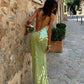 Robe de soirée élégante à bretelles, longue, à paillettes, verte, à la mode, robe de bal, de cocktail, d'anniversaire, robe de bal, nv3959
