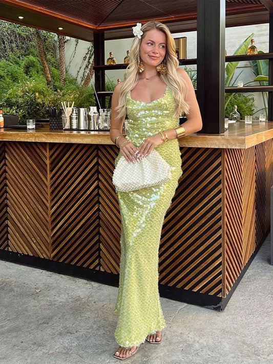 Green fashion elegant suspender long sequined ball gown birthday cocktail party dress evening dress prom dress nv3959