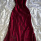 Burgunderrotes, modisches Spaghettiträger-Abendkleid mit langen Ärmeln und Meerjungfrau-Ausschnitt aus Tüll, langes Ballkleid, Partykleid, nv3574