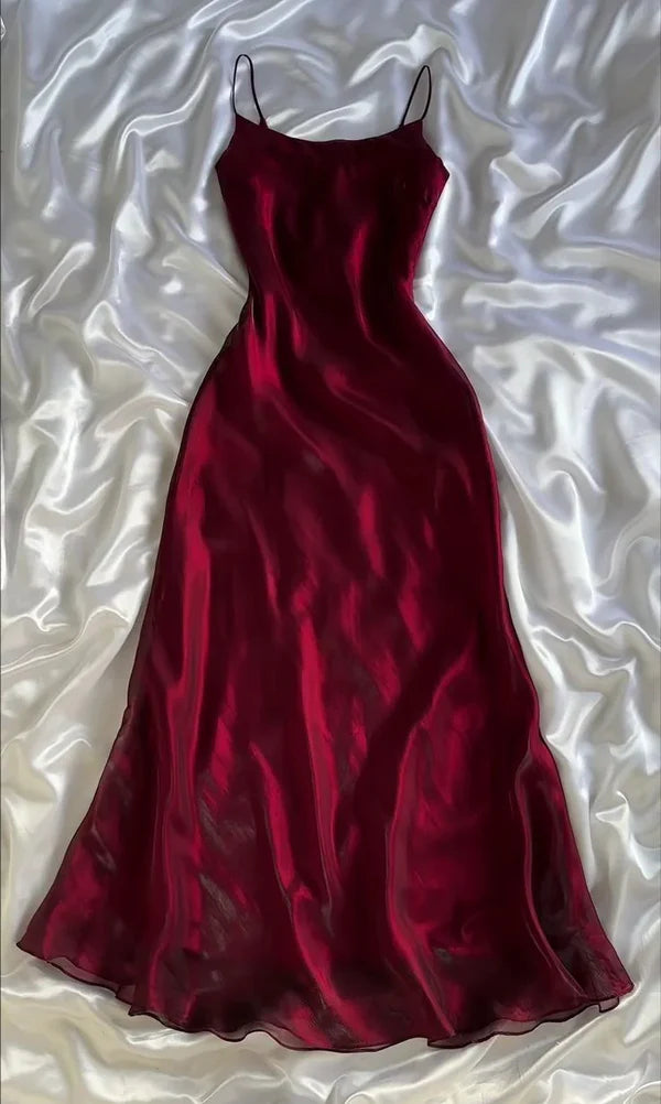 Burgunderrotes, modisches Spaghettiträger-Abendkleid mit langen Ärmeln und Meerjungfrau-Ausschnitt aus Tüll, langes Ballkleid, Partykleid, nv3574