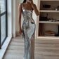 Silber Mode Pailletten Sexy Bodycon Neckholder Ballkleid Meerjungfrau Abendkleid nv1799