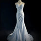 Blue ball gown elegant spaghetti straps ball gown pleated sweetheart neckline sexy backless fishtail celebrity party evening dress nv4153