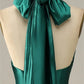 Dunkelgrünes Neckholder-Meerjungfrau-Ballkleid mit Schnürung und Schlitz nv1649