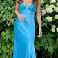 Blaues, modisches, exquisites, mit Perlen verziertes, elegantes, langes Satin-Partykleid mit V-Ausschnitt, figurbetontes, bodenlanges Ballkleid, Abendkleid, nv3849