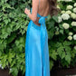 Blaues, modisches, exquisites, mit Perlen verziertes, elegantes, langes Satin-Partykleid mit V-Ausschnitt, figurbetontes, bodenlanges Ballkleid, Abendkleid, nv3849