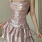 Süße Spaghettiträger Rüschen kurze Satin Mädchen Mini Homecoming Kleid Partykleid nv5438