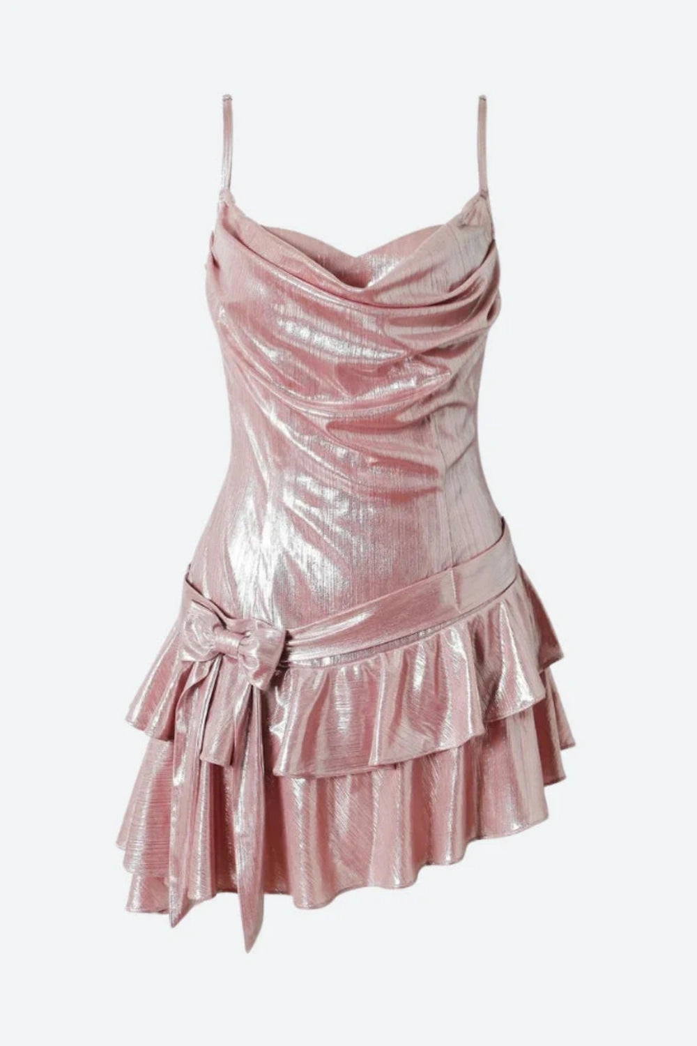 Süße Spaghettiträger Rüschen kurze Satin Mädchen Mini Homecoming Kleid Partykleid nv5438