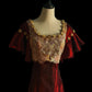 Burgundy Gorgeous Retro Fashion Sophisticated Elegant Gold Floral Beaded Long Tulle Chiffon lace Ball Gown Evening Gown Party Dress Prom Gown nv3899