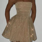 Elegantes, trägerloses, rückenfreies Abendkleid mit schmaler Schleife und Pailletten, schulterfrei, A-Linie, kurzes Mini-Homecoming-Kleid, Ballkleid nv2072