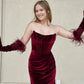 Trägerloses Meerjungfrau-Abschlussballkleid in Burgunderrot und Samt, kurzes Ballkleid, Meerjungfrau-Abschlussballkleid in Weinrot, formelles Abendkleid aus Burgunderrot und Samt, nv1568