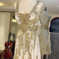 ✨Golden Streamer Vintage Satin Beaded Short Homecoming Dress Birthday Party Dress nv5429