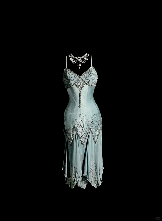 Haze blue satin handmade beading exquisite beautiful short homecoming dress prom dress evening dress birthday party dress nv4719