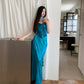 Zweiteiliges, herzförmiges, elegantes, pfauenblaues Satin-Ballkleid, Partykleid, Abendkleid, Anzug, NV1782