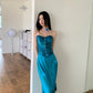 Zweiteiliges, herzförmiges, elegantes, pfauenblaues Satin-Ballkleid, Partykleid, Abendkleid, Anzug, NV1782