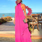 Hot Pink Einfaches Chiffon A-Linie Ärmelloses Ballkleid Hochzeitsgastkleid Partykleid Abendkleid nv2255