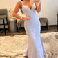 Robe de soirée longue argentée scintillante à bretelles spaghetti, style sirène, coupe ajustée, dos nu, jaune, robe de bal, robe de soirée formelle, nv3431