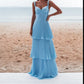 Robe de soirée élégante en mousseline de soie, coupe trapèze, à bretelles, bleu marine, longue, superposée, robe de demoiselle d'honneur, nv3430