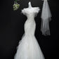 White Elegant Romantic Fashion Long Mermaid Slim Tulle Ball Gown Evening Gown Wedding Dress nv4038