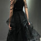 Schwarzes, glänzendes langes Ballkleid NV6624