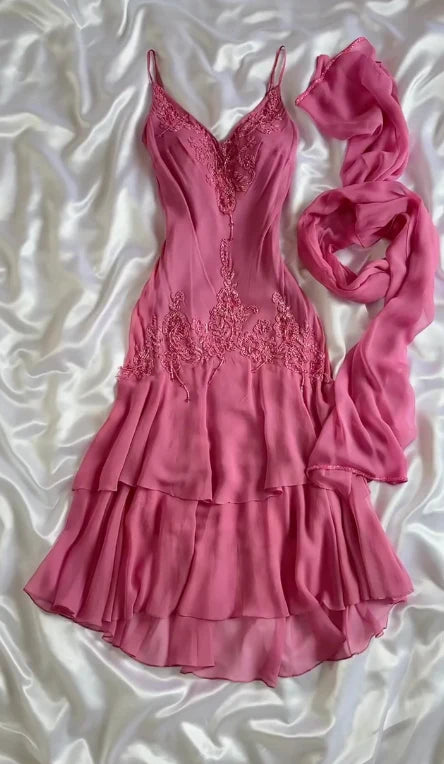 Pink Exquisite Beading Long Chiffon Ball Gown Evening Gown Party Dress nv4348