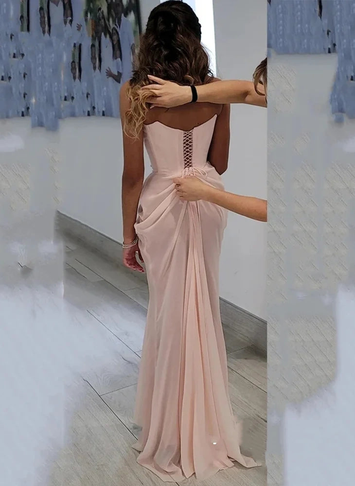 Trägerloses A-Linien-Ballkleid im Meerjungfrauen-Stil in Rosa, Abend- und Ballkleid nv1743