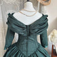 Viktorianisches Ballkleid im Retro-Stil, dunkelgrün, schulterfrei, mit Puffärmeln – Mottoball- und Cosplay-Kleid NV6364