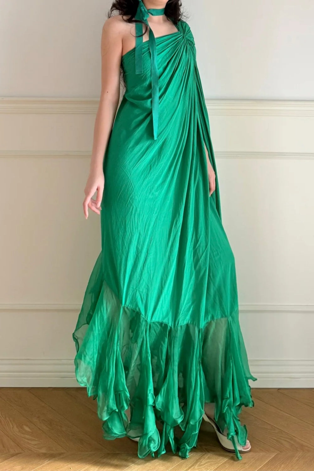 Long chiffon evening gown Vintage emerald green NV6746