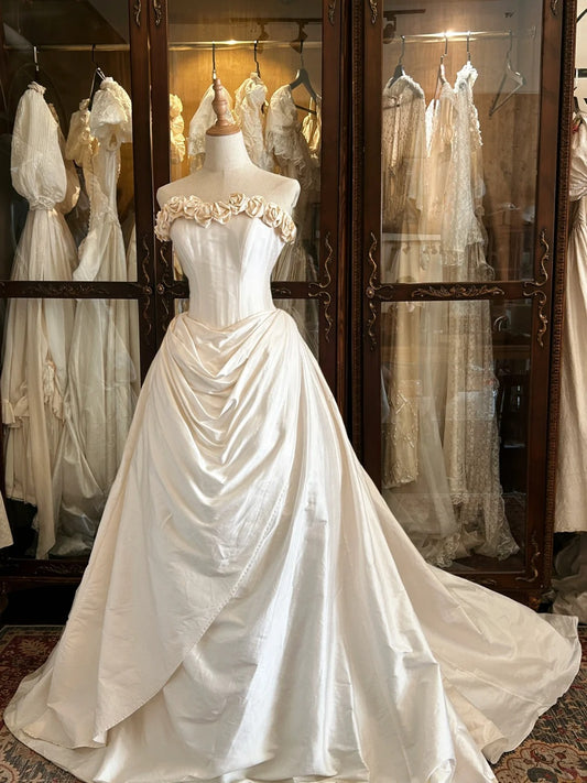Helles Champagner Blumen Langes Satin Ballkleid Abendkleid Brautkleid nv4438