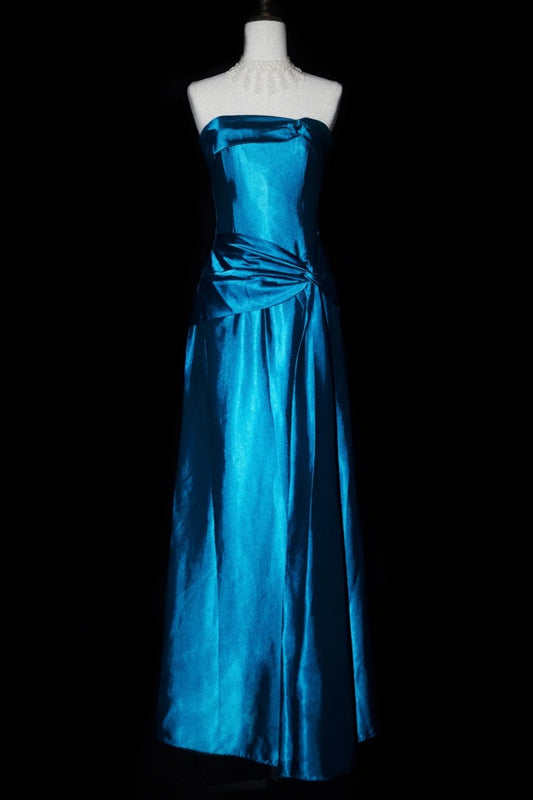 Vintage Deep Sea Venus Edelsteinblaues langes Abendkleid aus Satin NV6606